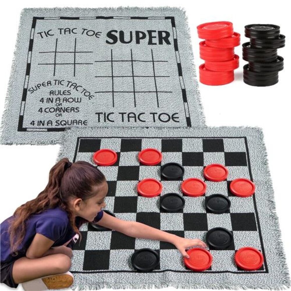 3-in-1 Vintage Giant Checkers,Tic Tac Toe Game for Kids,Outdoor Games for